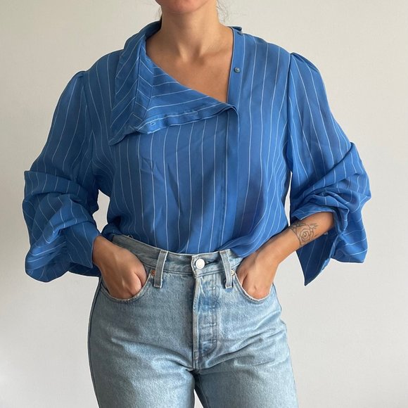 Vintage button-up blue striped shirt, size 6 - Picture 1 of 8